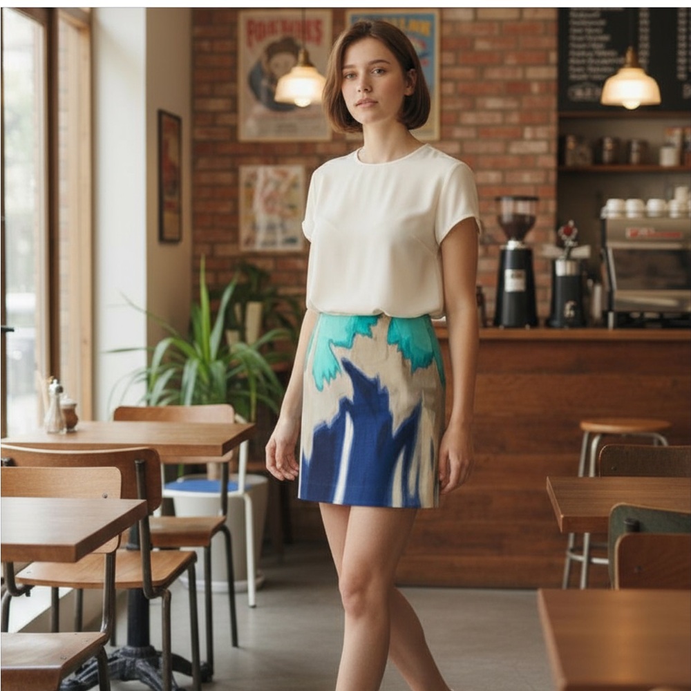 Tahari Blue, turquoise and grey Patterned Skirt.
